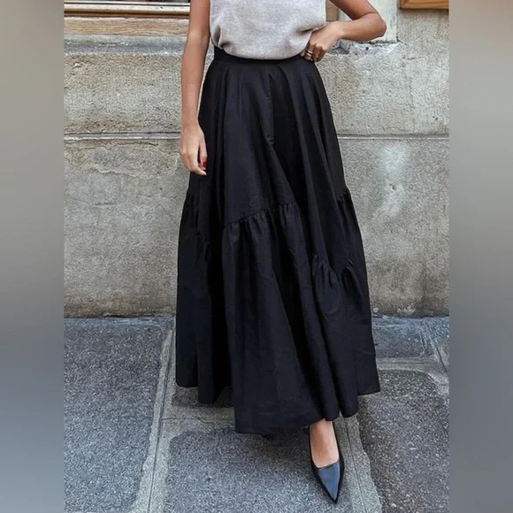 Commense Asymmetrical Pleated Maxi Skirt - Picture 2 of 13